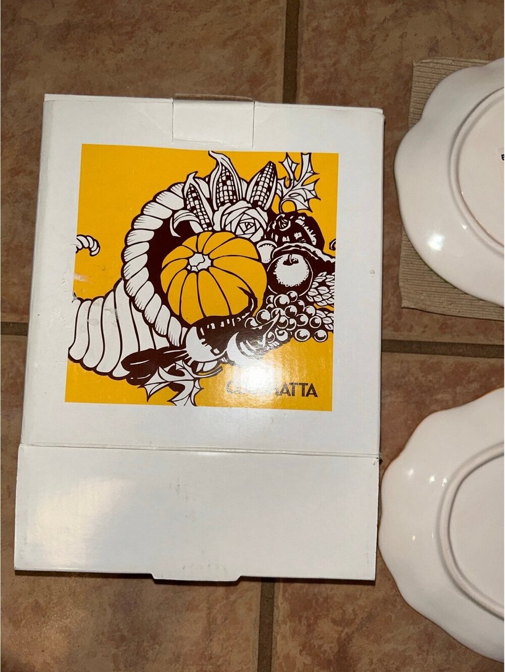 Coushatta Set of 4 Fall Harvest Pumpkin Gourd Ceramic Plates Thanksgiving w/ Box